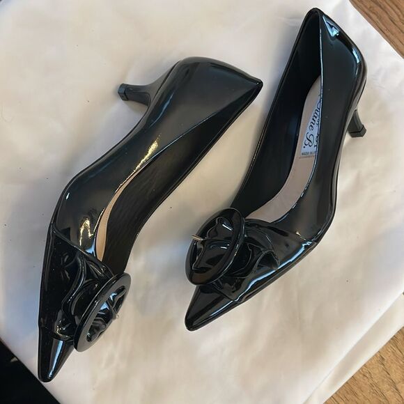 DIANE B. PANCALDI BLACK PATENT LEATHER LOW HEEL SHOES.   NEW - Picture 3 of 6